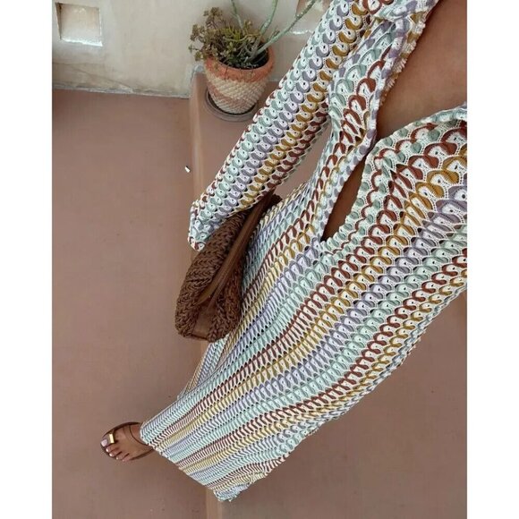 NWOT Sunfere Beach Low-cut V-neck Slit Maxi Dress Sz S - Picture 5 of 15